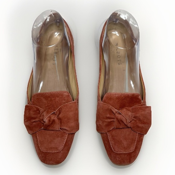 Talbots Stella Bow Suede Square Toe Leather Loafers Shoes Rose Mauve Rust 7.5 - Picture 1 of 13